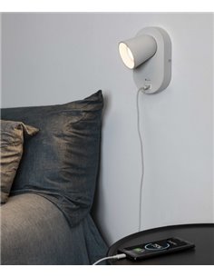 Aplique de pared Corb – Faro – Carga USB, Blanco/Negro