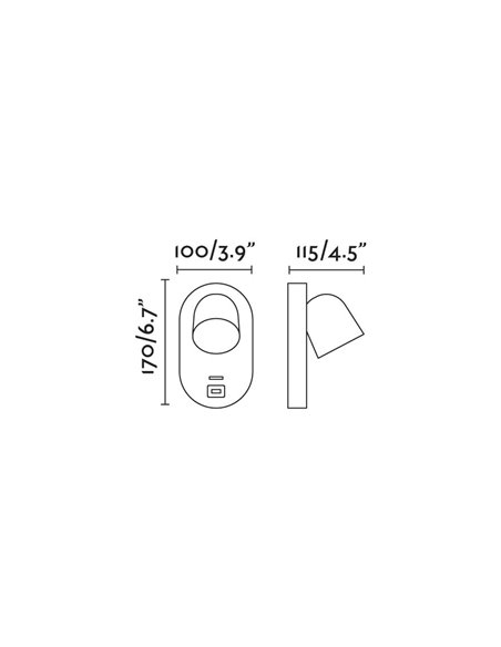 Aplique de pared Corb – Faro – Carga USB, Blanco/Negro