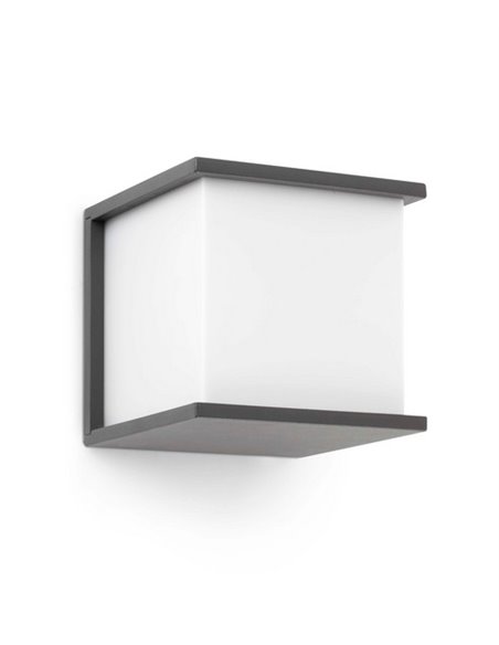 Aplique de pared de exterior Kubick – Faro – Aluminio gris, IP44, E27