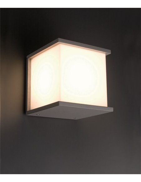 Aplique de pared de exterior Kubick – Faro – Aluminio gris, IP44, E27