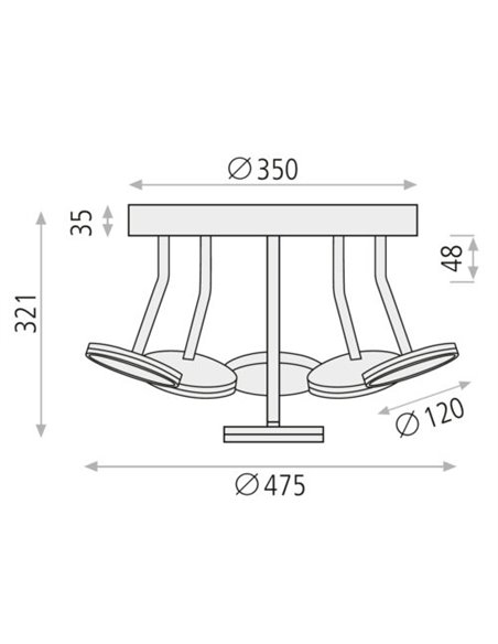 Plafón de techo Corvus – ACB – Lámpara de techo 6 luces, negra, LED 3000K 
