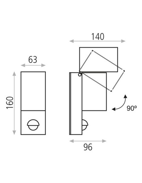 Aplique de pared para exterior Cala - ACB Lámpara de pared gris, Sensor de movimiento