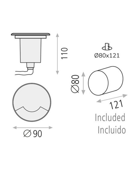 Foco empotrable de suelo para exterior Indus – ACB – 1 dirección, 9 cm