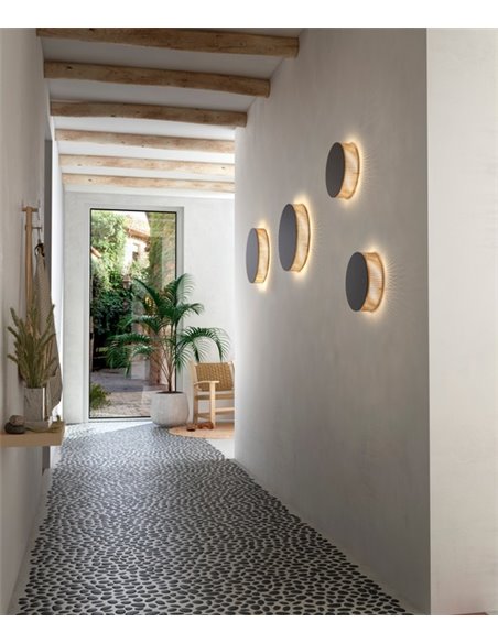 Aplique de pared Helios – Bover – Lámpara redonda, Metal marrón roble, LED 2700K, Regulable Triac