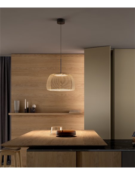 Lámpara colgante Tanit - Bover - Lámpara de techo de hilo beige, Regulable Triac, LED 2700K