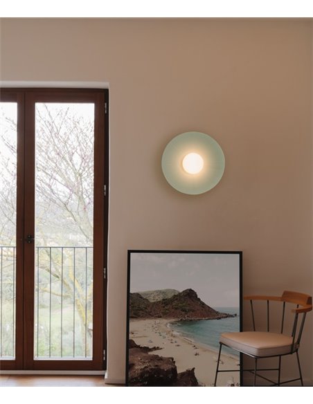 Aplique de pared Artic Circle - Milán - Pantalla cinta verde turquesa y crema, Ø 35/45/55 cm
