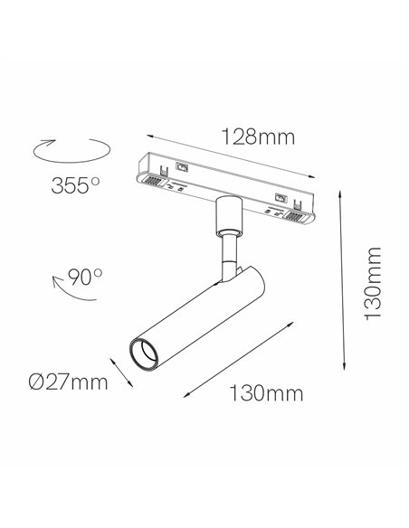 Lámpara para carril magnético 48V Alp – Beneito & Faure – Proyector orientable LED 2700K / 3000K, Aluminio blanco o negro