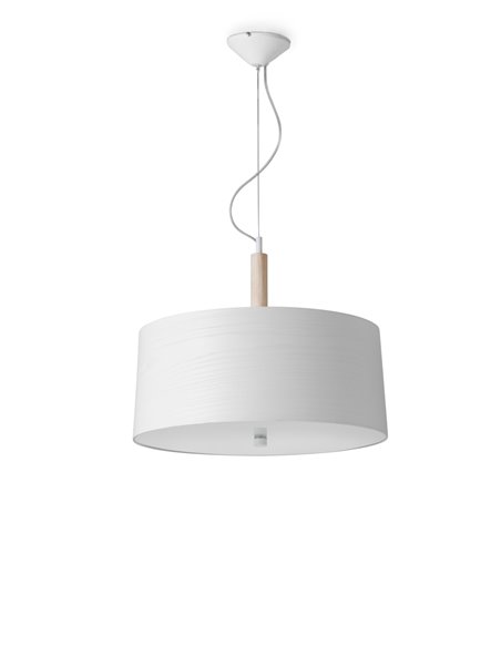 Lámpara colgante Nordic – Massmi – Pantalla de madera natural, Difusor de cristal, Diámetro: 47 cm
