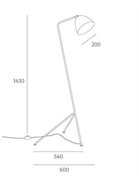 Lámpara de pie Hat – Massmi – Lámpara trípode, Estructura hierro pintado, Altura: 143 cm