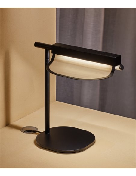 Lámpara de mesa Omma – LZF – Pantalla de madera 1 hoja/2 hojas, LED 3000K regulable, Altura: 37 cm