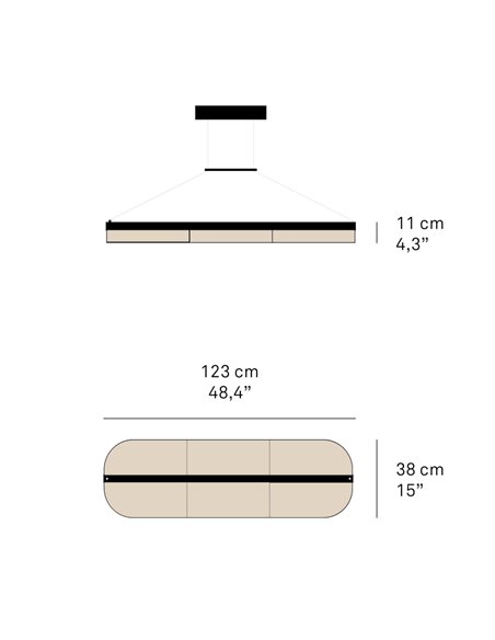 Lámpara colgante Omma horizontal – LZF – Pantalla de madera, LED 3000K regulable, Largo: 123 cm