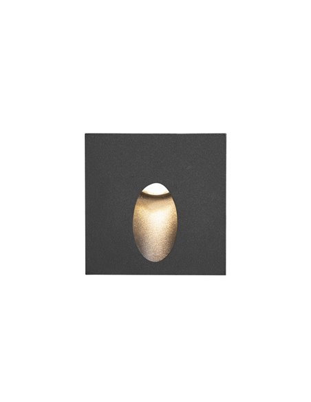 Lámpara de pared de exterior Icon – FORLIGHT – Empotrable de aluminio negro cuadrado, LED 3000K 228 lm, Medidas: 8 cm