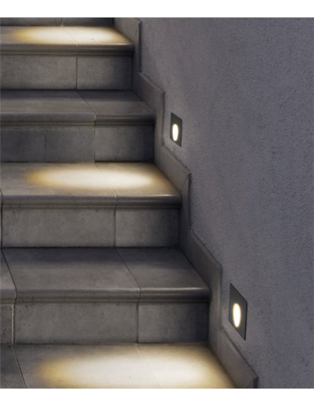 Lámpara de pared de exterior Icon – FORLIGHT – Empotrable de aluminio negro cuadrado, LED 3000K 228 lm, Medidas: 8 cm