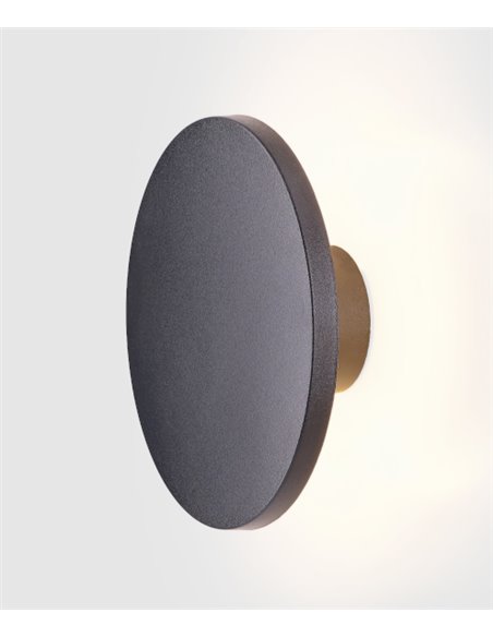 Aplique de pared de exterior Yika – FORLIGHT – Lámpara redonda negra, LED 3000K 690 lm, Diámetro: 16,4 cm