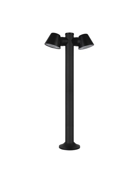 Lámpara baliza de exterior Cone – FORLIGHT – Lámpara negra con 1 o 2 focos, GU10 IP54, Altura: 80 cm