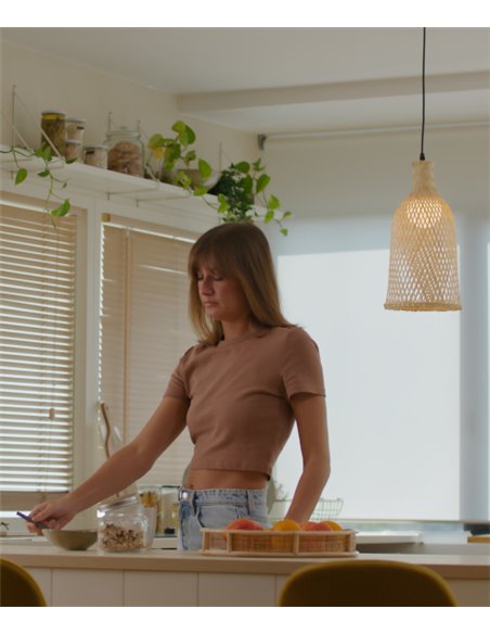 Lámpara de techo colgante Riba – FORLIGHT – Lámpara de madera, Altura regulable, Diámetro: 21 cm