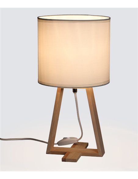 Lámpara de mesa Nuts – FORLIGHT – Lámpara nórdica con pantalla textil, Madera natural