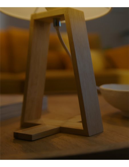 Lámpara de mesa Nuts – FORLIGHT – Lámpara nórdica con pantalla textil, Madera natural