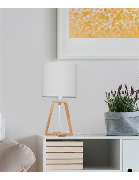 Lámpara de mesa Nuts – FORLIGHT – Lámpara nórdica con pantalla textil, Madera natural