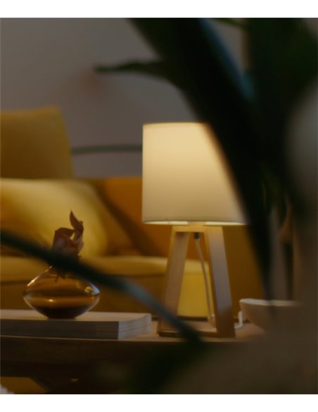 Lámpara de mesa Nuts – FORLIGHT – Lámpara nórdica con pantalla textil, Madera natural