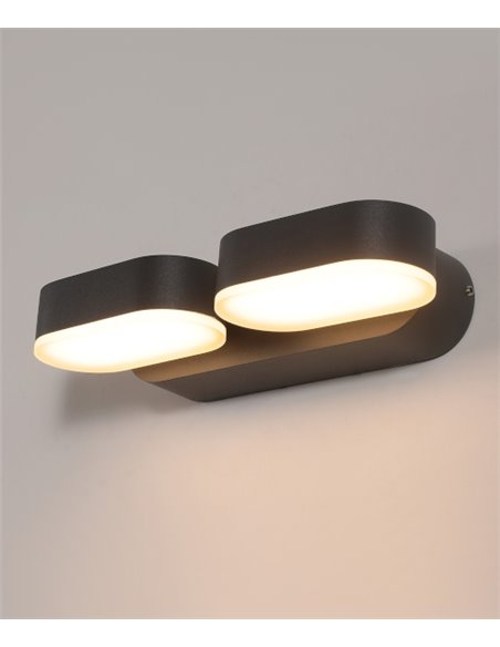 Aplique de pared de exterior Kansas – ACB – Lámpara de pared negra, 2 luces, LED 3000K