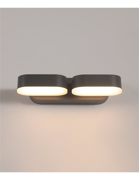 Aplique de pared de exterior Kansas – ACB – Lámpara de pared negra, 2 luces, LED 3000K