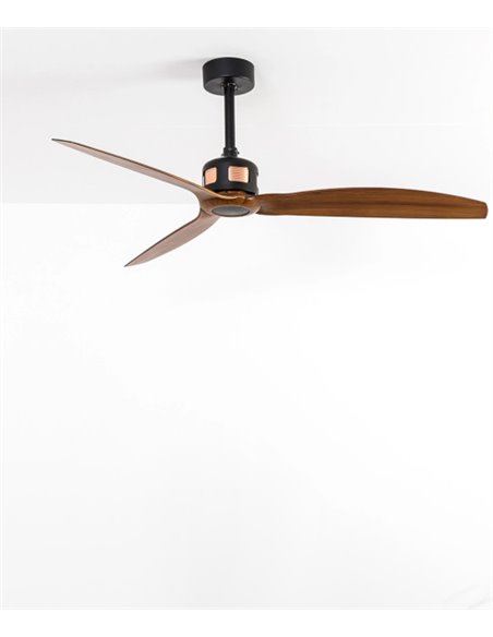 Ventilador de techo negro/madera sin luz y motor DC Copper - Faro