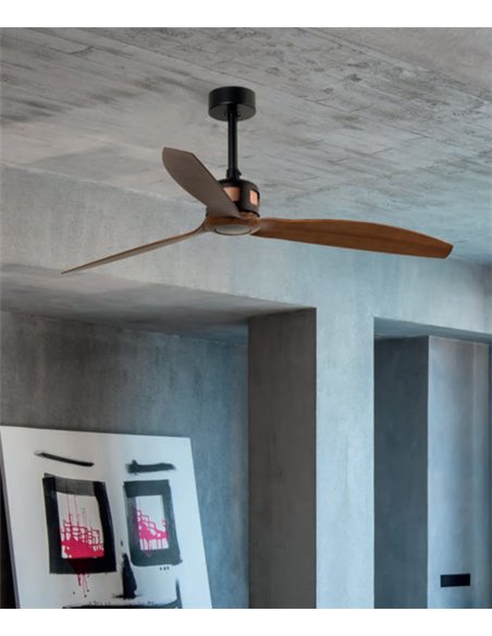 Ventilador de techo negro/madera sin luz y motor DC Copper - Faro