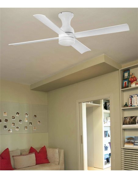 Ventilador de techo con luz y cuatro palas blanco con motor DC Fraser - Faro