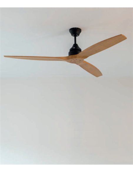 Ventilador de techo sin luz con cuerpo negro y aspas de madera Alo - Faro