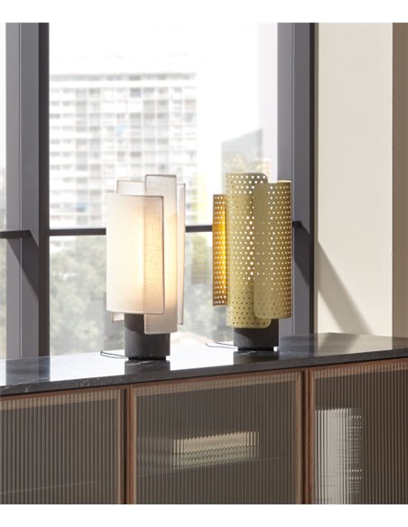 Lámpara de mesa Rio – Punt Mobles – Pantalla de algodón natural+Base de mármol, LED 2700K regulable