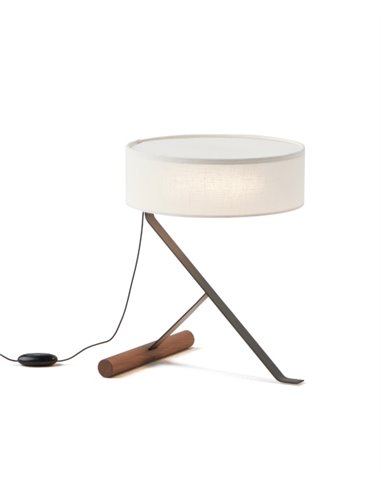 Lámpara de mesa Chicago – Punt Mobles – Pantalla textil de algodón+Base nogal y metal, LED regulable 2700K