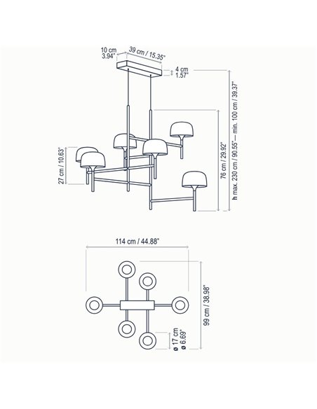Lámpara colgante Bol – Bover – Decorativa con 6 luces, LED Regulable TRIAC