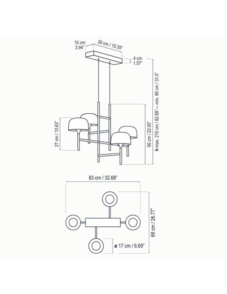 Lámpara colgante Bol – Bover – Decorativa con 4 luces, LED Regulable TRIAC