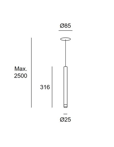 Lámpara colgante empotrable Candle – LedsC4 – Lámpara tipo tubo en 2 colores y tamaños, LED 2700K