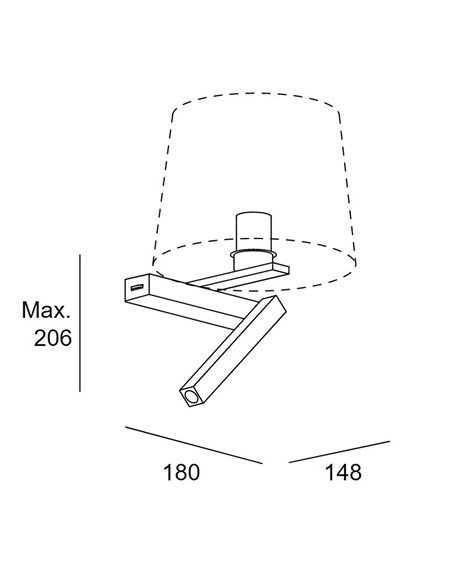 Aplique de pared Hall Derecho – LedsC4 – Lámpara de lectura con pantalla, LED+E27 2700K