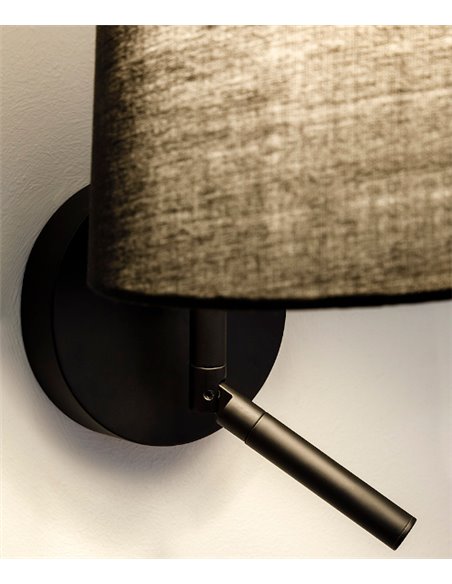 Aplique de pared Clip – LedsC4 – Lámpara de lectura negra con pantalla en 2 colores, LED 2700K+E27