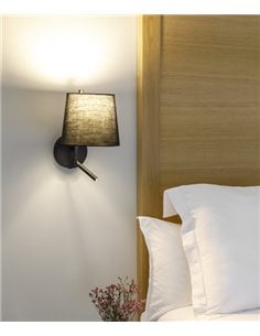 Aplique de pared Clip – LedsC4 – Lámpara de lectura negra con pantalla en 2 colores, LED 2700K+E27
