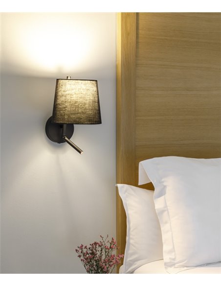 Aplique de pared Clip – LedsC4 – Lámpara de lectura negra con pantalla en 2 colores, LED 2700K+E27