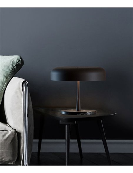 Lámpara de mesa Rea – Robin – Base de mármol, Pantalla negra mate, 3xE27