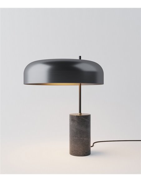 Lámpara de mesa Romina – Robin – Diseño elegante con base de mármol, Pantalla negra interior dorado
