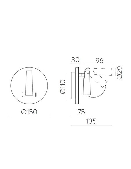 Aplique de Pared - ACB - Lámpara de lectura Led regulable blanco Ø15 cm