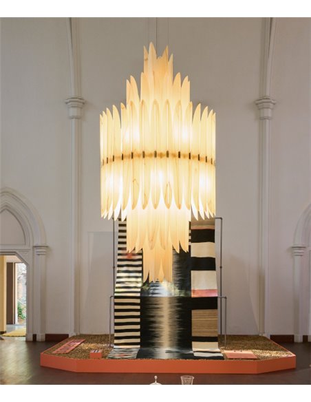 Lámpara colgante Voliere - LZF – Diseño artesanal y sofisticado, estructura de chapa de madera en blanco natural