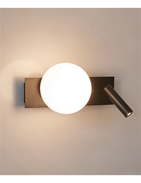 Aplique de pared Glos Slim – Luxcambra – Lámpara tipo bola con lector negra