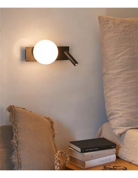 Aplique de pared Glos Slim – Luxcambra – Lámpara tipo bola con lector negra