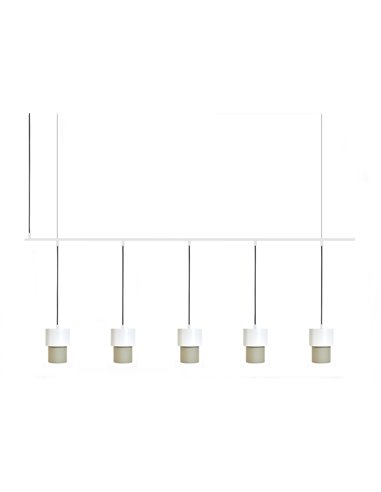 Lámpara colgante Kan – Luxcambra – Diseño horizontal, 5 luces, pantalla cotonet sand