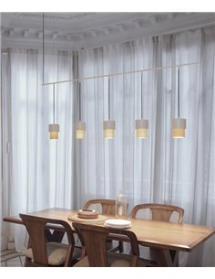 Lámpara colgante Kan – Luxcambra – Diseño horizontal, 5 luces, pantalla cotonet sand