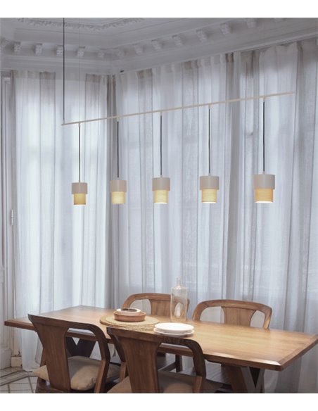 Lámpara colgante Kan – Luxcambra – Diseño horizontal, 5 luces, pantalla cotonet sand