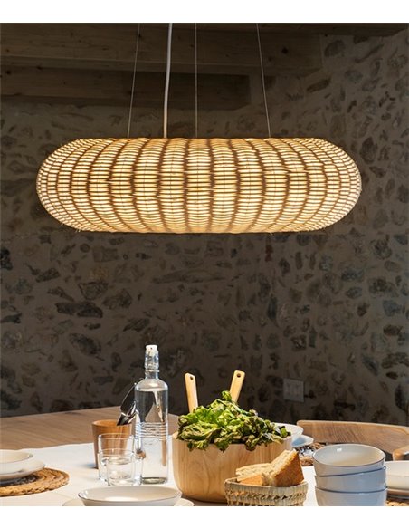 Lámpara colgante Niuet – Luxcambra – Pantalla de mimbre natural, largo: 49 cm