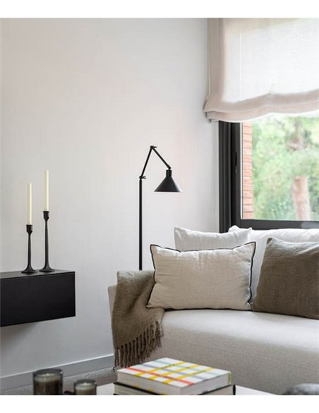 Lámpara de pie Capuchina – Luxcambra – Estilo industrial negro, lámpara articulable